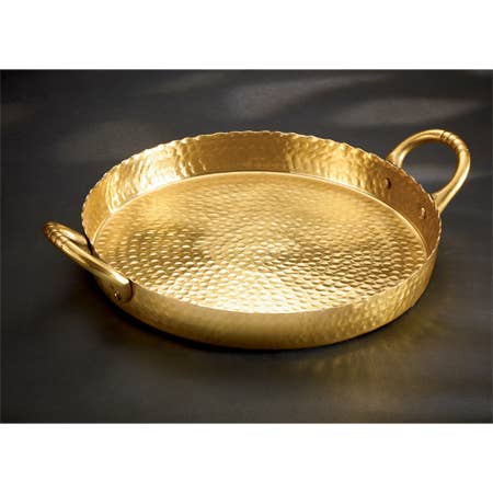 Round Gilded Hammered Handle Tray