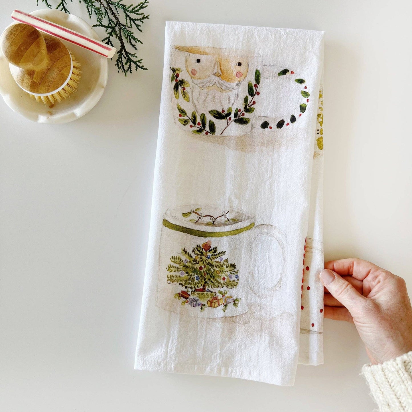 Christmas mugs tea towel