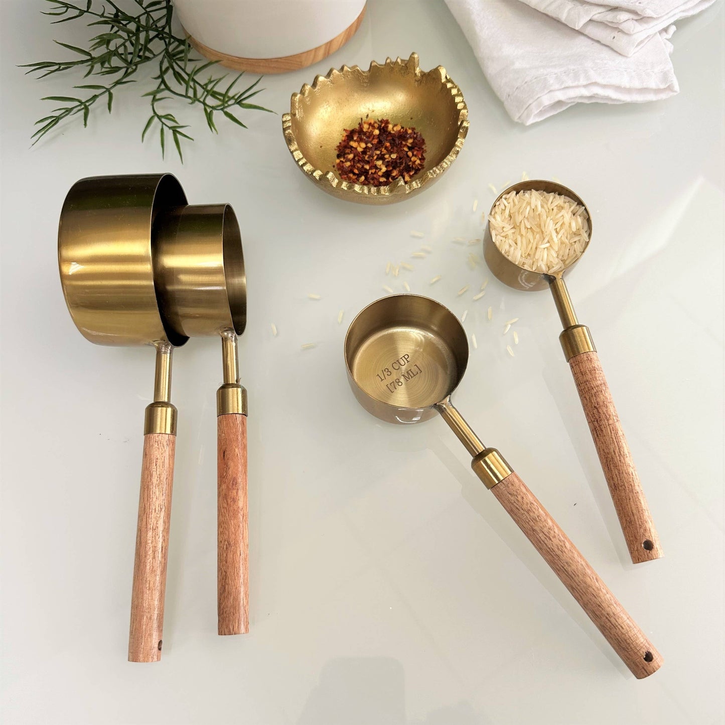 Gold & Driftwood Handle Measuring Cups, Set of 4