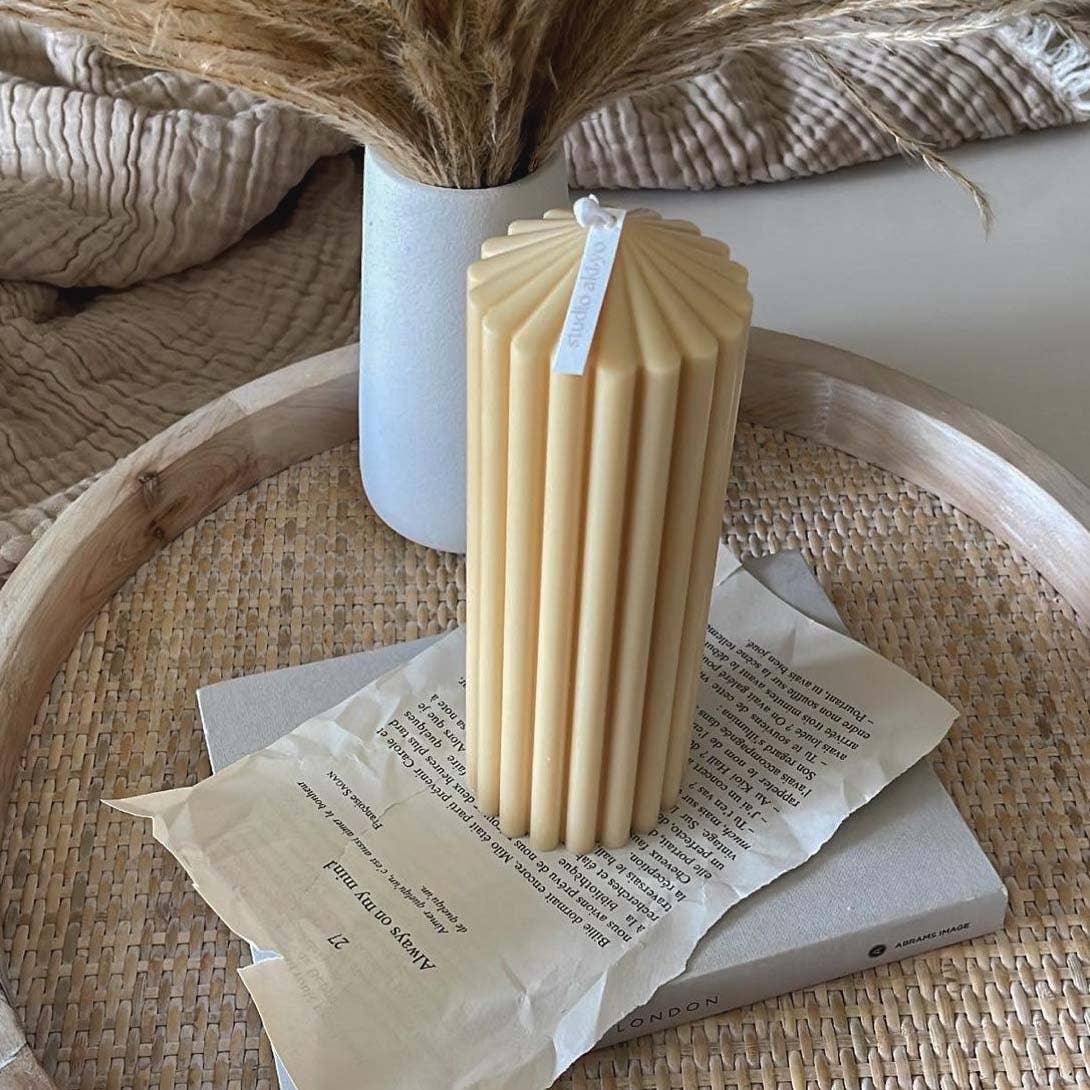 Large Ribbed Pillar Soy Candle | Handmade | Aesthetic Decor