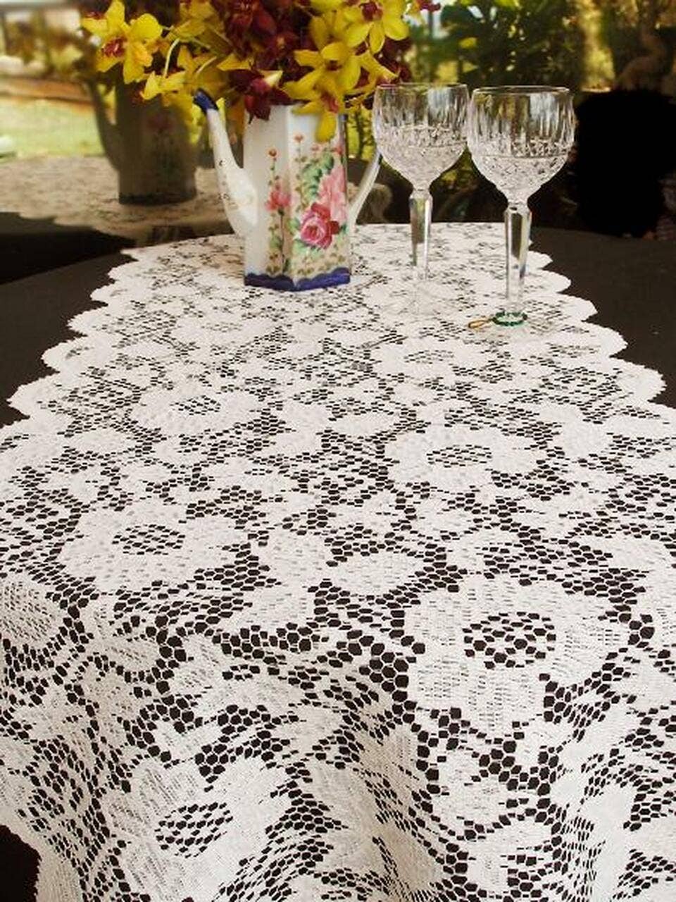 Lace Off White Table Runner 18" wide 96" long