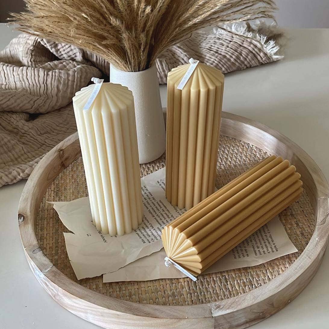 Large Ribbed Pillar Soy Candle | Handmade | Aesthetic Decor