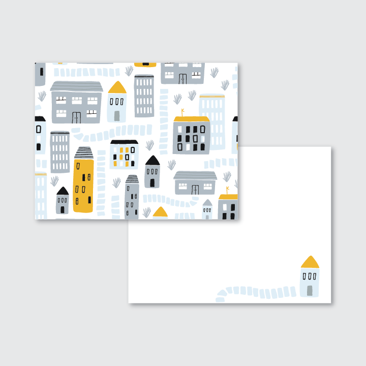 City Pattern Stationery Set of 12 Notecards & Envelopes