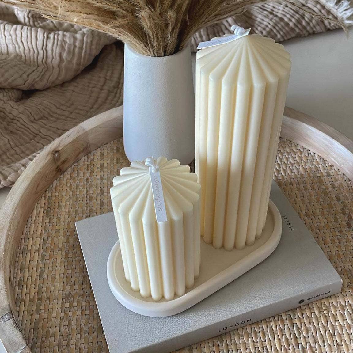 Large Ribbed Pillar Soy Candle | Handmade | Aesthetic Decor