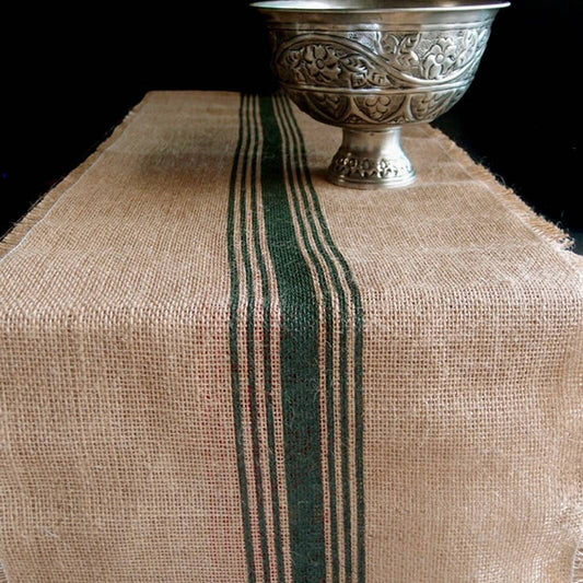 Burlap table runner - green stripes