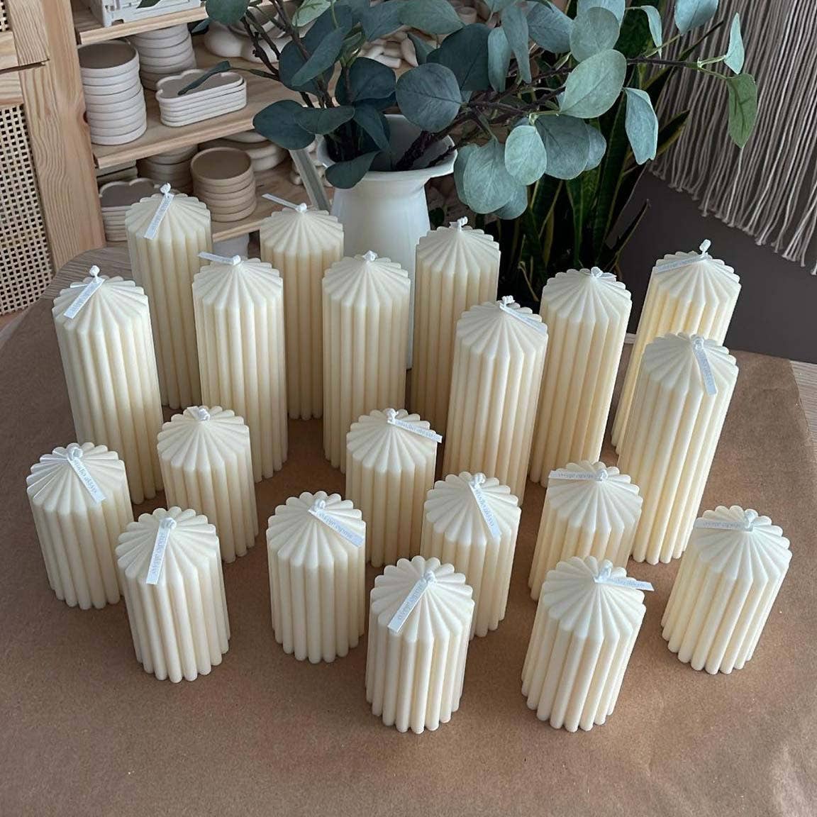 Large Ribbed Pillar Soy Candle | Handmade | Aesthetic Decor