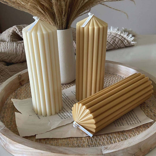 Large Ribbed Pillar Soy Candle | Handmade | Aesthetic Decor