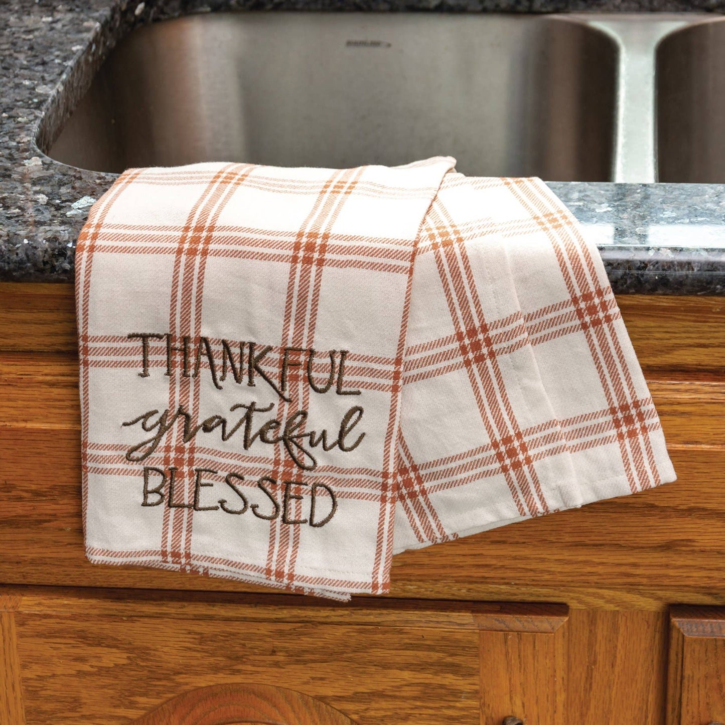 Thankful Grateful Blessed Plaid Kitchen Towel