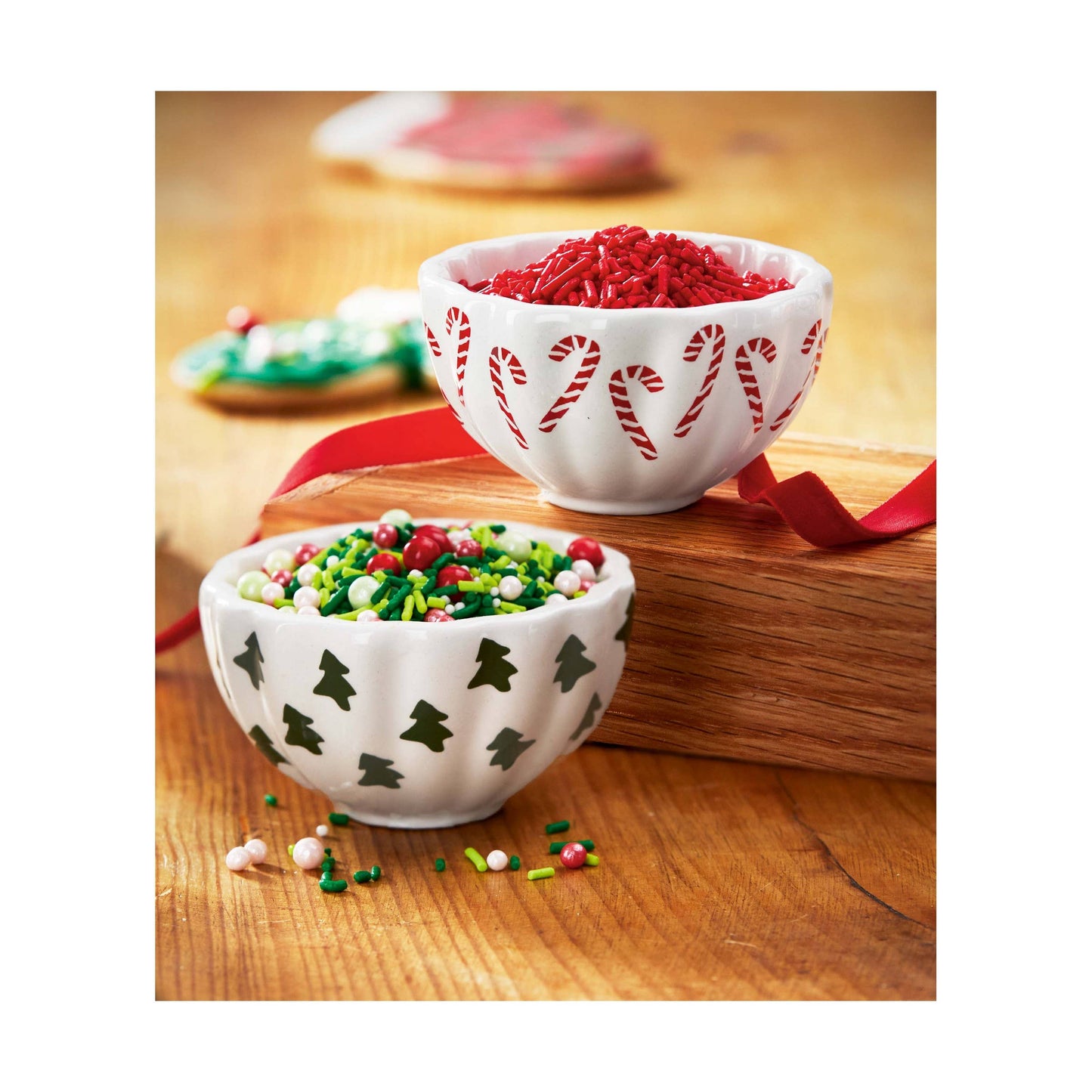 Christmsa Tree anmd Candy Cane Small Ceramic Dipping Bowls