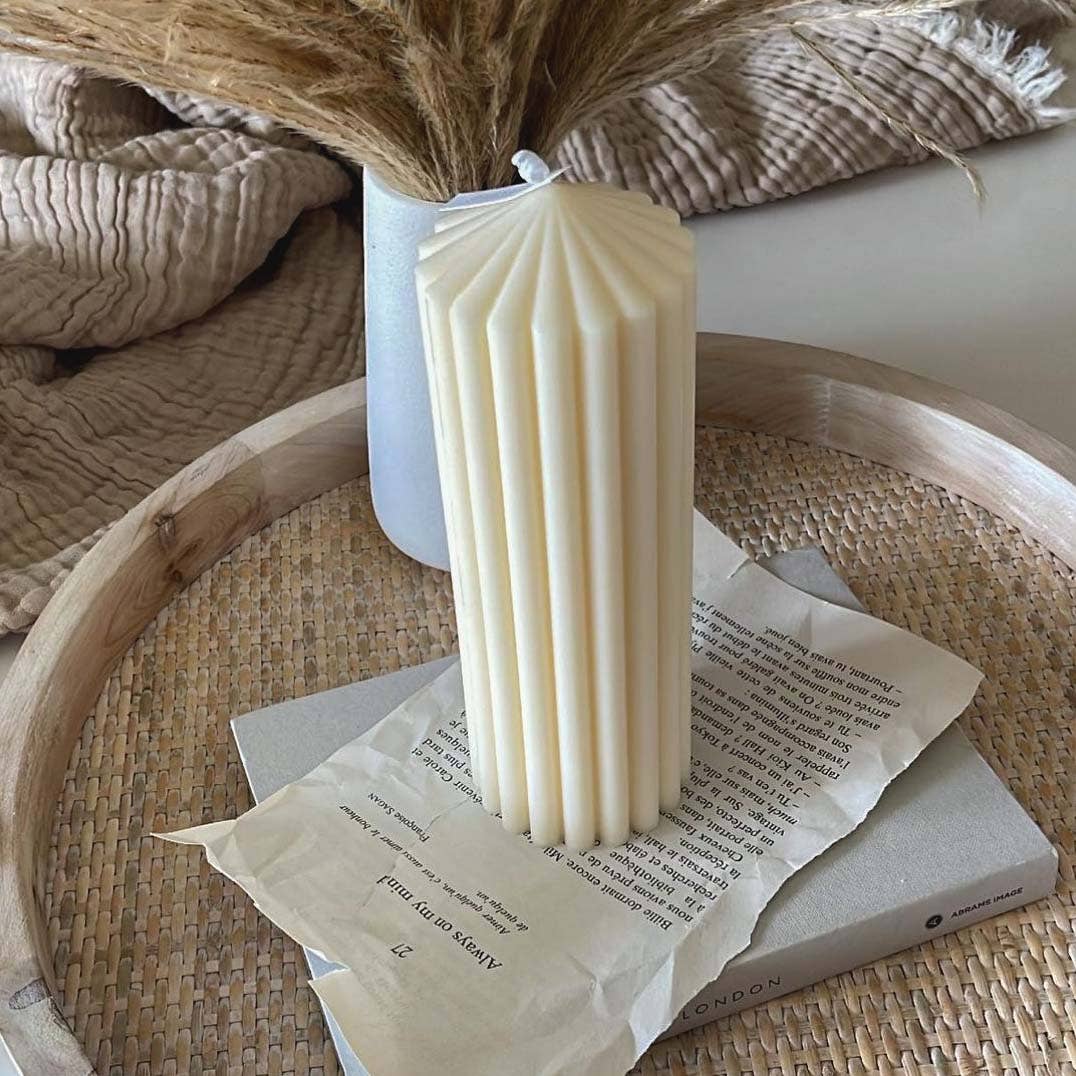 Large Ribbed Pillar Soy Candle | Handmade | Aesthetic Decor