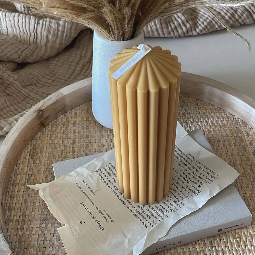 Large Ribbed Pillar Soy Candle | Handmade | Aesthetic Decor