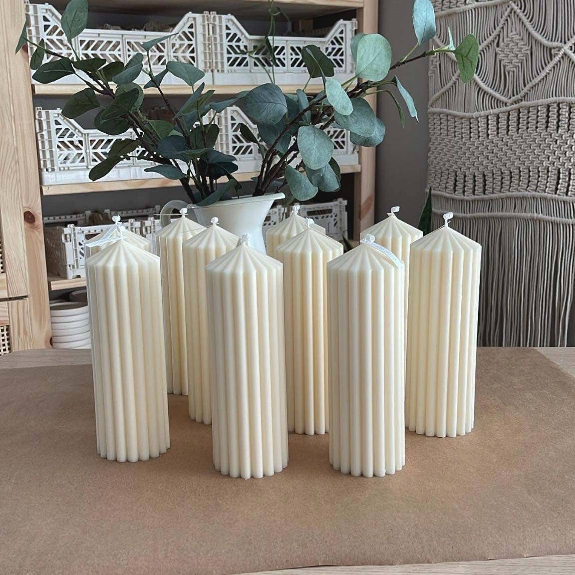 Large Ribbed Pillar Soy Candle | Handmade | Aesthetic Decor