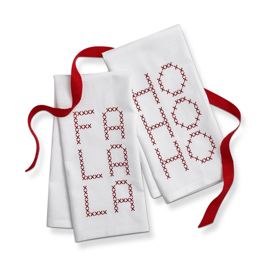 Christmas Ho Ho Ho Fa La La Guest Towel Set of 2 -White