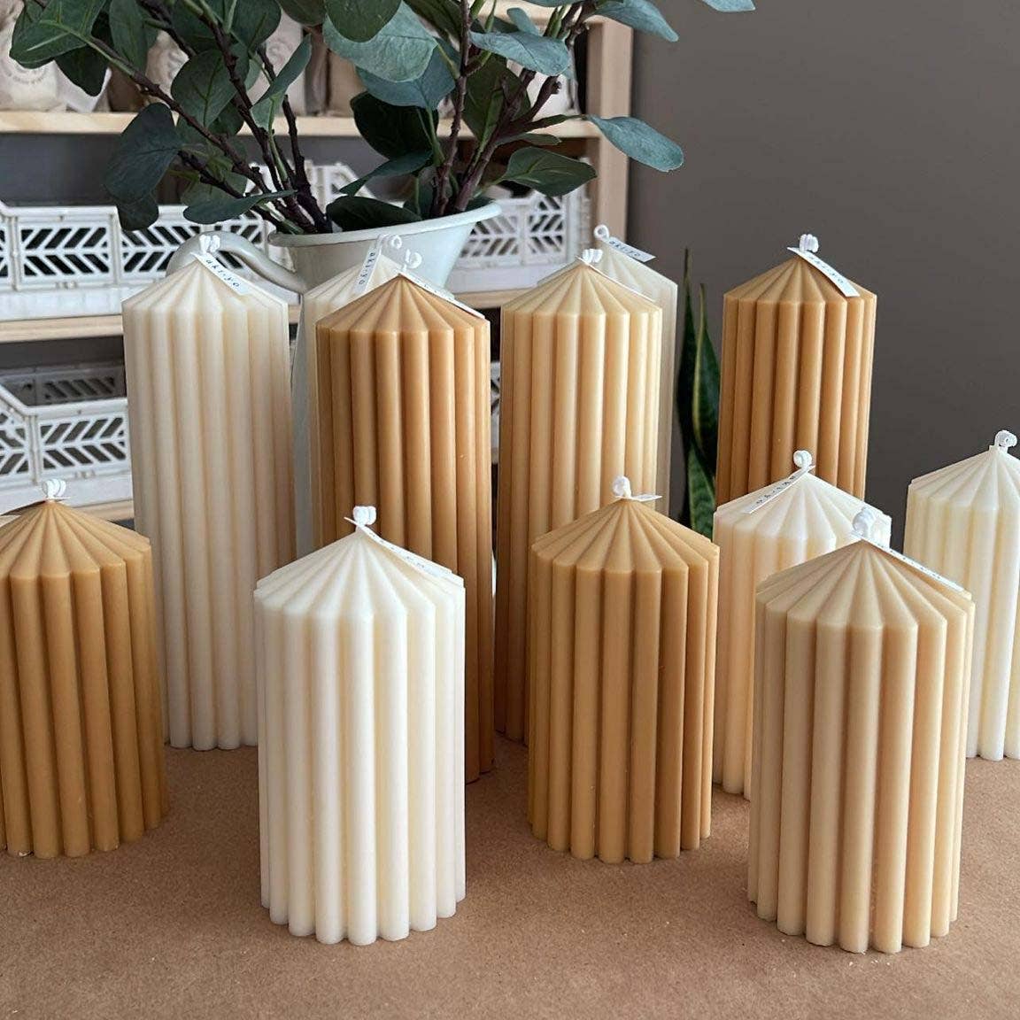 Large Ribbed Pillar Soy Candle | Handmade | Aesthetic Decor