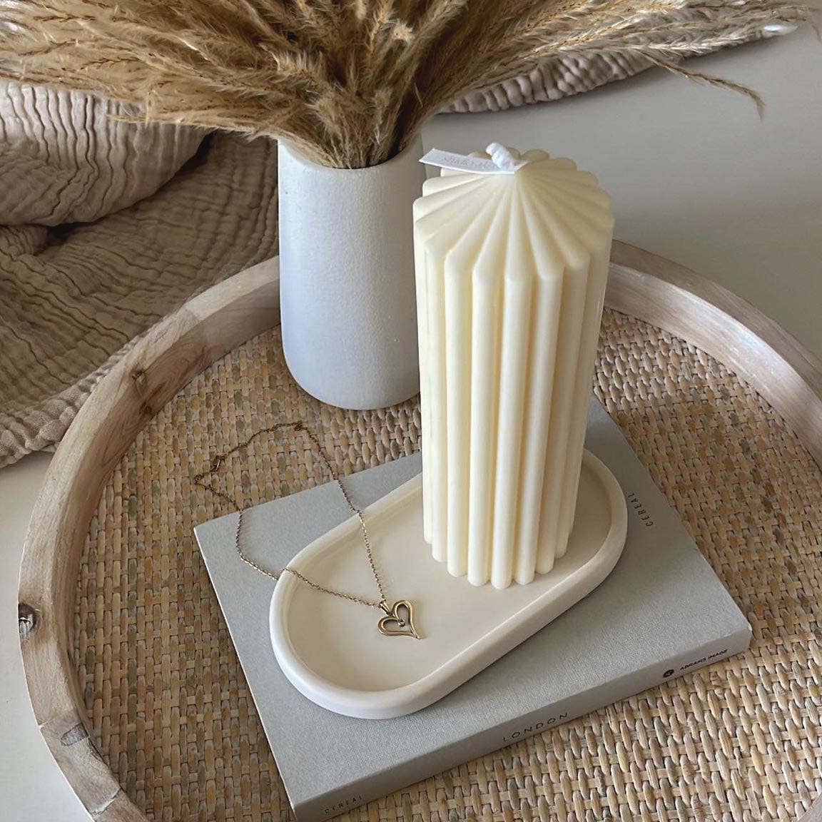 Large Ribbed Pillar Soy Candle | Handmade | Aesthetic Decor