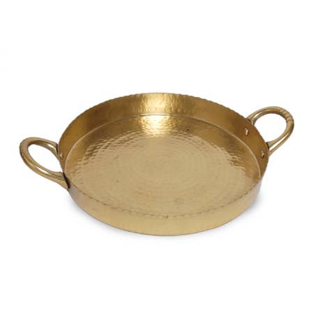 Round Gilded Hammered Handle Tray